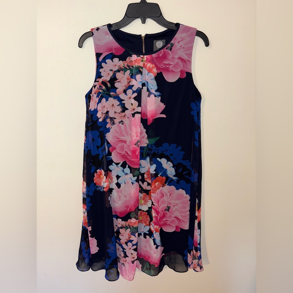 Vince Camuto Print Chiffon Overlay Dress Size Women’s 10